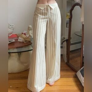 J. Peterman Cream Striped Wide Leg Pants